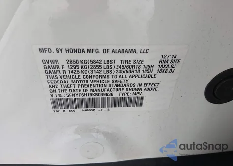 2019 Honda Pilot Lx from USA, damaged, VIN 5FNYF6H15KB049636